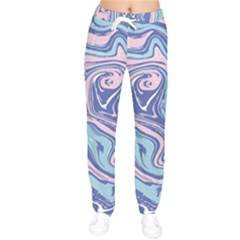 Blue Vivid Marble Pattern 10 Women Velvet Drawstring Pants by goljakoff