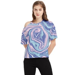 Blue Vivid Marble Pattern 10 One Shoulder Cut Out Tee by goljakoff