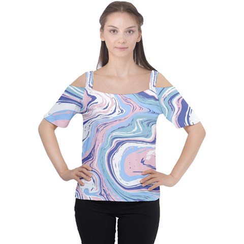 Rose And Blue Vivid Marble Pattern 11 Cutout Shoulder Tee by goljakoff