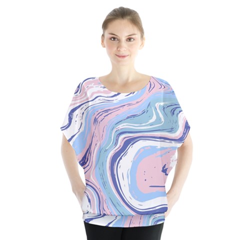 Rose And Blue Vivid Marble Pattern 11 Batwing Chiffon Blouse by goljakoff