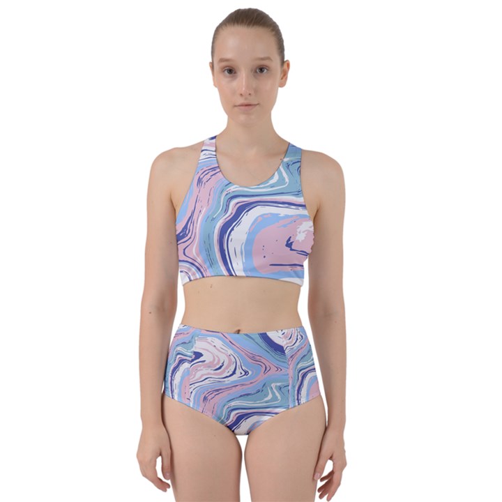 Rose and blue Vivid Marble Pattern 11 Racer Back Bikini Set