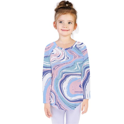 Rose And Blue Vivid Marble Pattern 11 Kids  Long Sleeve Tee by goljakoff