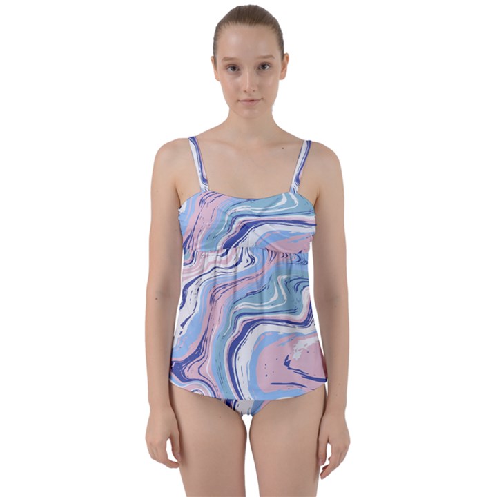 Rose and blue Vivid Marble Pattern 11 Twist Front Tankini Set