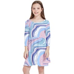 Rose And Blue Vivid Marble Pattern 11 Kids  Quarter Sleeve Skater Dress by goljakoff