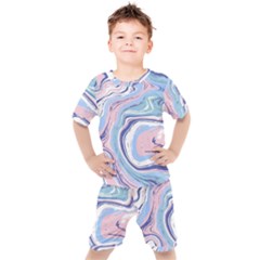 Rose And Blue Vivid Marble Pattern 11 Kids  Tee And Shorts Set by goljakoff