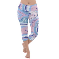 Rose And Blue Vivid Marble Pattern 11 Lightweight Velour Capri Yoga Leggings by goljakoff