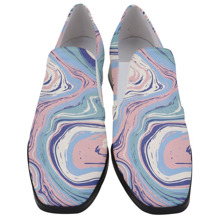 Rose and blue Vivid Marble Pattern 11 Women Slip On Heel Loafers