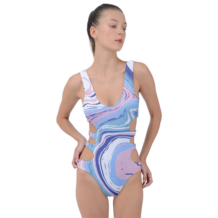 Rose and blue Vivid Marble Pattern 11 Side Cut Out Swimsuit