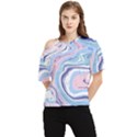 Rose and blue Vivid Marble Pattern 11 One Shoulder Cut Out Tee View1