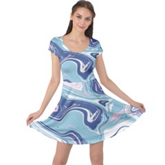 Blue Vivid Marble Pattern 12 Cap Sleeve Dress by goljakoff