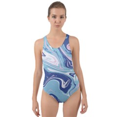 Blue Vivid Marble Pattern 12 Cut-out Back One Piece Swimsuit by goljakoff