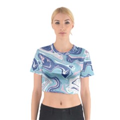 Blue Vivid Marble Pattern 12 Cotton Crop Top by goljakoff