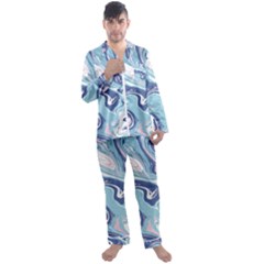 Blue Vivid Marble Pattern 12 Men s Long Sleeve Satin Pajamas Set by goljakoff