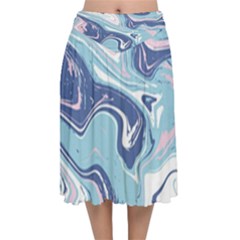 Blue Vivid Marble Pattern 12 Velvet Flared Midi Skirt by goljakoff