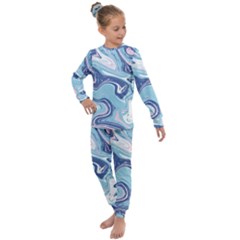 Blue Vivid Marble Pattern 12 Kids  Long Sleeve Set  by goljakoff