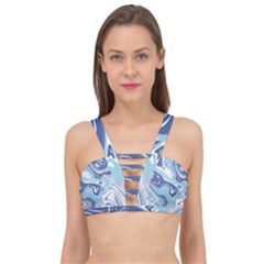 Blue Vivid Marble Pattern 12 Cage Up Bikini Top by goljakoff