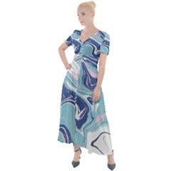 Blue Vivid Marble Pattern 12 Button Up Short Sleeve Maxi Dress by goljakoff