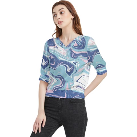 Blue Vivid Marble Pattern 12 Quarter Sleeve Blouse by goljakoff