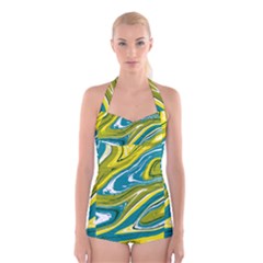 Vector Vivid Marble Pattern 13 Boyleg Halter Swimsuit  by goljakoff