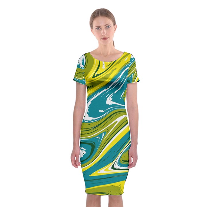 Vector Vivid Marble Pattern 13 Classic Short Sleeve Midi Dress