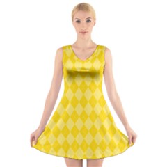 Yellow Diamonds V-neck Sleeveless Dress by ArtsyWishy