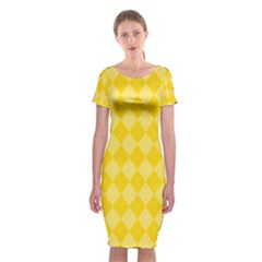 Yellow Diamonds Classic Short Sleeve Midi Dress by ArtsyWishy