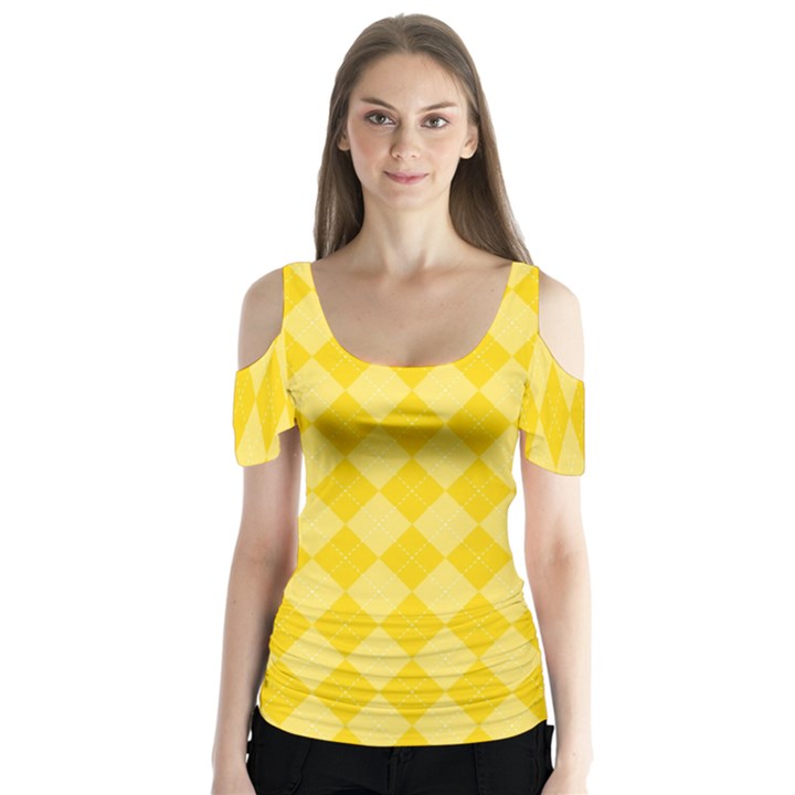 Yellow Diamonds Butterfly Sleeve Cutout Tee 