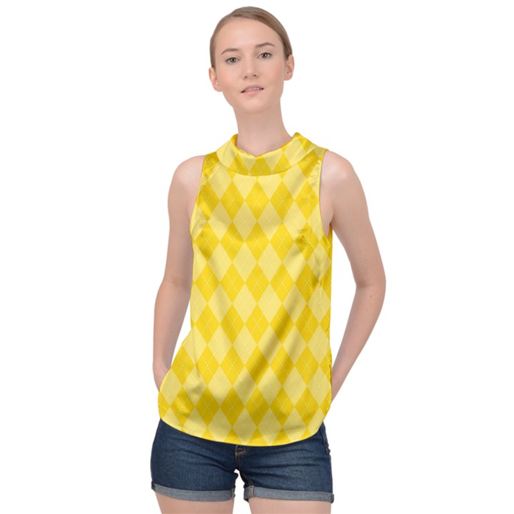 Yellow Diamonds High Neck Satin Top