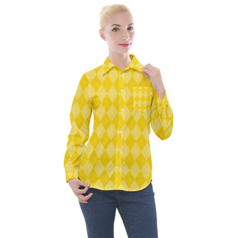 Yellow Diamonds Women s Long Sleeve Pocket Shirt by ArtsyWishy