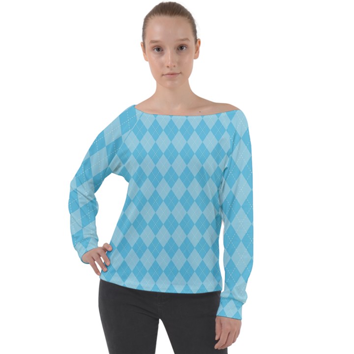 Baby Blue Design Off Shoulder Long Sleeve Velour Top