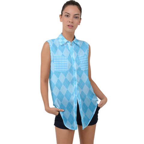 Baby Blue Design Sleeveless Chiffon Button Shirt by ArtsyWishy