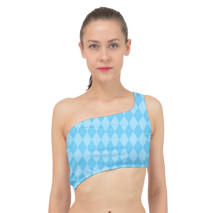 Baby Blue Design Spliced Up Bikini Top 