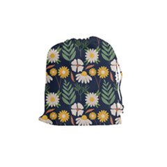 Flower Grey Pattern Floral Drawstring Pouch (medium)