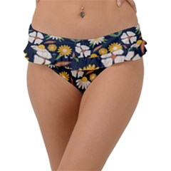 Flower Grey Pattern Floral Frill Bikini Bottom