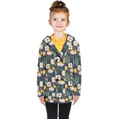 Flower Grey Pattern Floral Kids  Double Breasted Button Coat