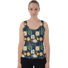 Flower Grey Pattern Floral Velvet Tank Top