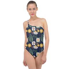 Flower Grey Pattern Floral Classic One Shoulder Swimsuit