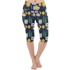 Flower Grey Pattern Floral Lightweight Velour Cropped Yoga Leggings