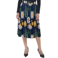 Flower Grey Pattern Floral Classic Velour Midi Skirt 