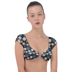 Flower Grey Pattern Floral Cap Sleeve Ring Bikini Top by Dutashop