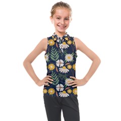 Flower Grey Pattern Floral Kids  Sleeveless Polo Tee