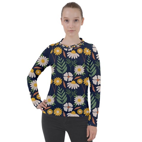 Flower Grey Pattern Floral Women s Pique Long Sleeve Tee by Dutashop