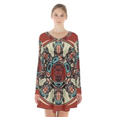 Grateful-dead-pacific-northwest-cover Long Sleeve Velvet V-neck Dress by Sapixe