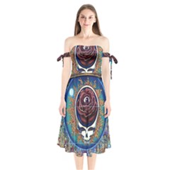 Grateful-dead-ahead-of-their-time Shoulder Tie Bardot Midi Dress by Sapixe