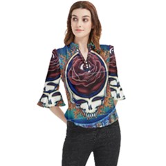 Grateful-dead-ahead-of-their-time Loose Horn Sleeve Chiffon Blouse