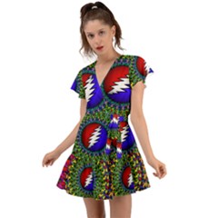 Grateful Dead Flutter Sleeve Wrap Dress by Sapixe