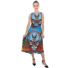 Grateful Dead Wallpapers Midi Tie-back Chiffon Dress