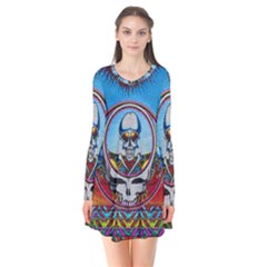 Grateful Dead Wallpapers Long Sleeve V-neck Flare Dress