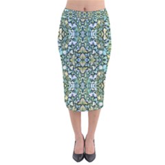 Stones Ornament Mosaic Print Pattern Velvet Midi Pencil Skirt by dflcprintsclothing