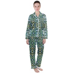 Stones Ornament Mosaic Print Pattern Satin Long Sleeve Pajamas Set